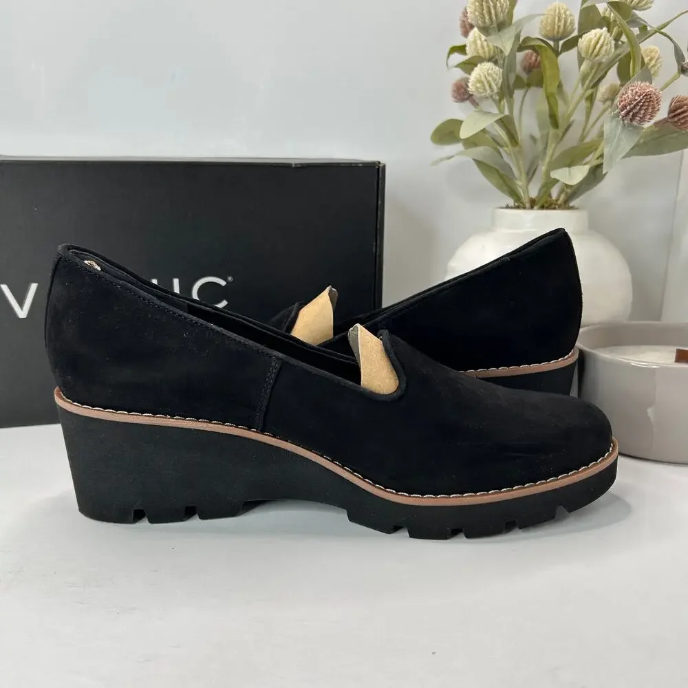 Vionic Willa Wedge Loafers Suede Slip On Black Women's 9 NWB Career Minimalist